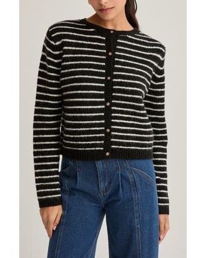Crescent Crew Neck Striped Cardigan - Black