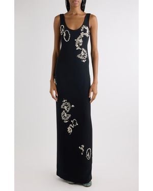 Dries Van Noten Embellished Sleeveless Column Gown - Blue