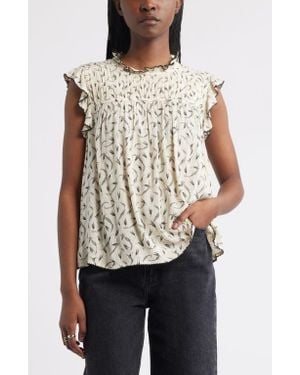 Treasure & Bond Shirred Ruffle Sleeve Top - White