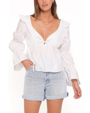 Petal & Pup Ruffle Tie Front Peasant Top - White