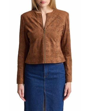 Bagatelle Eyelet Faux Suede Jacket - Blue