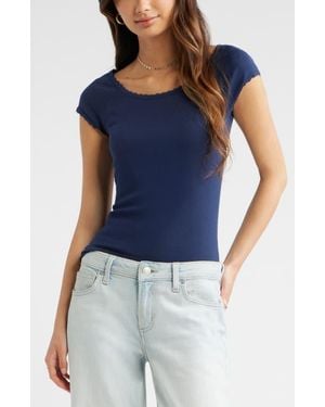 BP. Lace Trim Cotton Blend T-Shirt - Blue