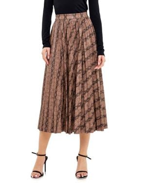 Endless Rose Snakeskin Print Pleated Midi Skirt - Brown