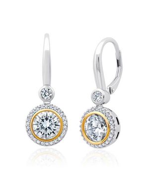 Crislu 2-Tone Halo Leverback Earrings - White