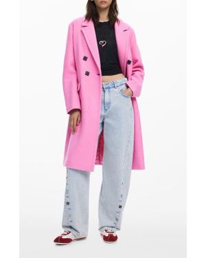 Desigual Double Breasted Overcoat - Pink