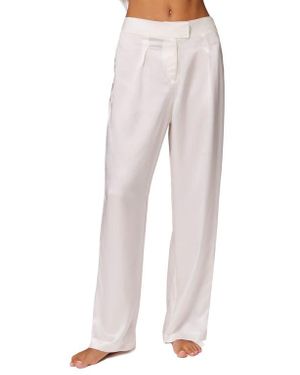 Simone Perele Love Me Lace Trim Silk Blend Pants - White