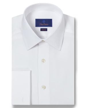 David Donahue Regular Fit French Cuff Cotton Broadcloth Dress Shirt - Blue