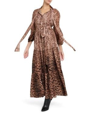 Kobi Halperin Oak Print Long Sleeve Maxi Dress - Brown