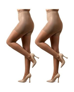 Memoi 2-Pack Smoother Tights - Brown