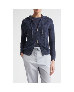 Eleventy Zip Front Cotton & Linen Blend Pointelle Cardigan - Blue
