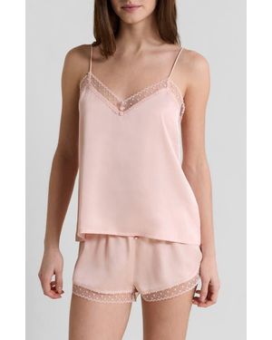 Etam Plume Lace Trim Satin Camisole - Pink