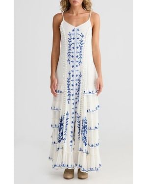 Talisman the Label Sadira Embroidered Sleeveless Maxi Dress - Blue