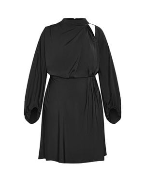 City Chic Jaylee Shoulder Cutout Long Sleeve Dress - Black