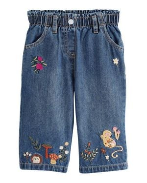 Next Kids' Floral Character Embroidered Jeans - Blue