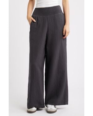 Billabong New Waves Smock Waist Cotton Gauze Pants - Black