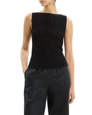 Theory Pointelle Rib Knit Boat Neck Tank - Black