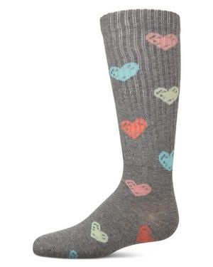 Memoi Ribbed Multi Graffiti Hearts Knee Sock - Gray