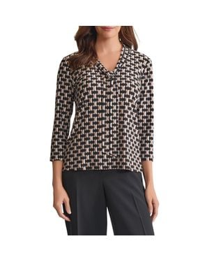 Kasper Geo Print Tie Neck Top - Black