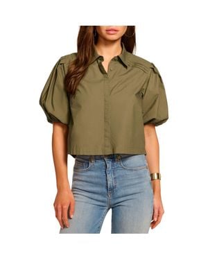 Ramy Brook Valeria Puff Sleeve Cotton Button-Up Shirt - Green