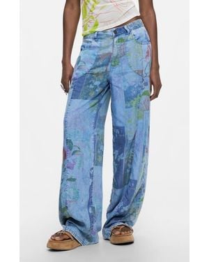 Desigual Mixed Print Denim Pants - Blue