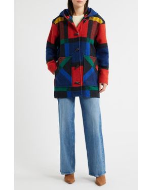 Pendleton Plaid Virgin Wool Duffle Coat - Blue