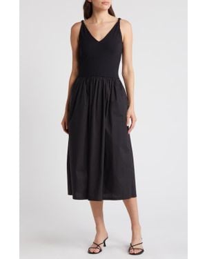 Rails Franca Mixed Media Sleeveless Midi Dress - Black