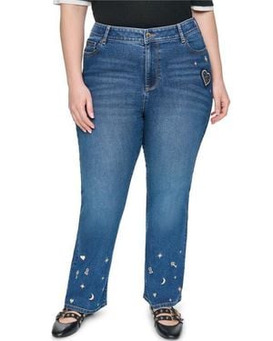 KARL LAGERFELD Whimsy Pins & Patches High Waist Straight Leg Jeans - Blue
