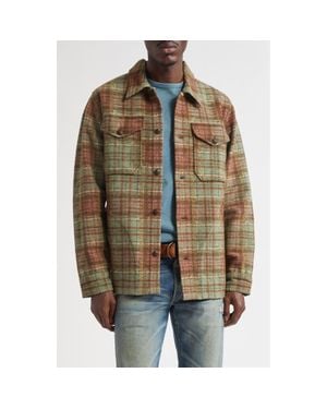 Ralph Lauren Plaid Felted Wool Blend Button-Up Shirt Jacket - Brown