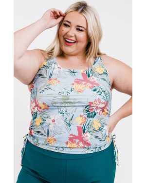 Calypsa Plus Size Maya Tankini Swim Top With Built-In Bra - Gray
