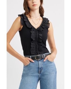 Treasure & Bond Ruffle Trim Cotton Blend Tank - Black