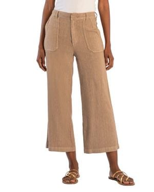 Kut From The Kloth Topaz High Waist Crop Wide Leg Linen Blend Pants - Natural