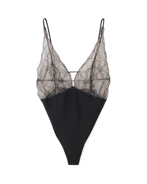Mango X Kaia Gerber Lace Combo Bodysuit - Gray