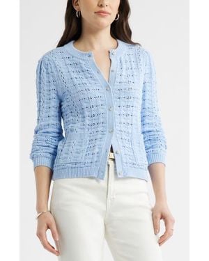 Caslon Pointelle Stitch Cotton Cardigan - Blue