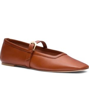 Stuart Weitzman Sai Leather Mary Jane Flat - Brown