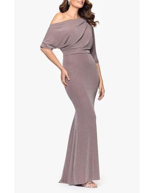 Betsy & Adam Shimmer One-Shoulder Gown - Purple