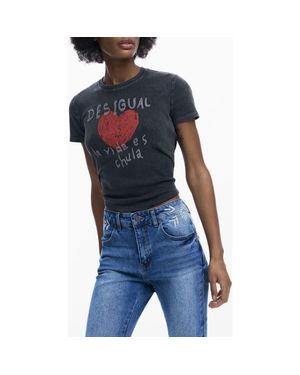 Desigual Heart Cotton Graphic T-Shirt - Blue