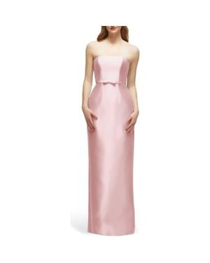 Alfred Sung Strapless Bow Belt Satin Twill Column Gown - Pink