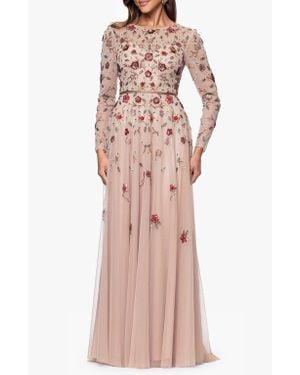 Xscape Evenings Beaded Long Sleeve Chiffon Gown - Multicolor
