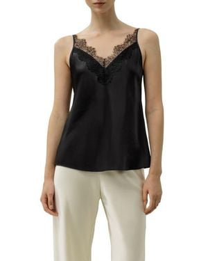 LILYSILK Bias Cut Lace-Trimmed Silk Camisole - Black