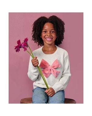 Lands' End Girls Meet And Greet Bow Knit Sweater - Pink