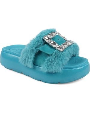 Zigi Fab Faux Fur Platform Sandal - Blue