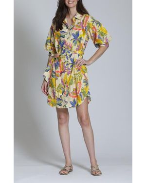 Apny Print Cotton Belted Shirtdress - Multicolor