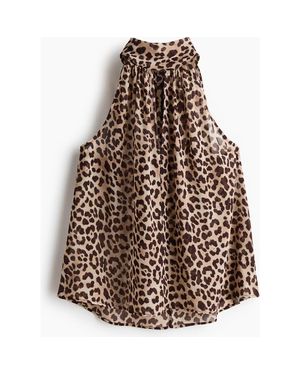 H&M Scarf-Collar Chiffon Top - Brown