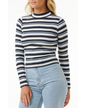 Rip Curl The Search Stripe Cotton Mock Neck Top - Blue