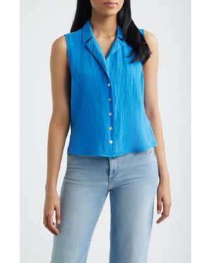 Cloth & Stone Notch Collar Sleeveless Button-Up Shirt - Blue