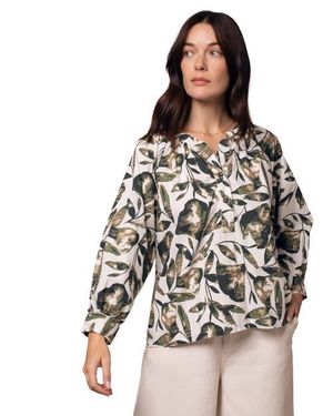 Celtic & Co. Relaxed Cotton Printed V-Neck Blouse - Multicolor