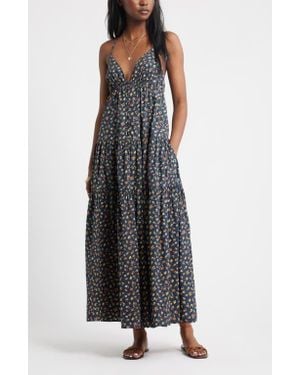 Treasure & Bond Floral Tiered Cotton Maxi Sundress - Black
