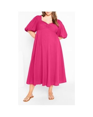 City Chic Hermione Puff Sleeve Empire Waist Maxi Dress - Pink