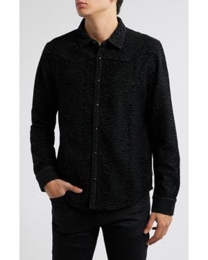 John Varvatos Haven Textured Leopard Spot Snap-Up Western Shirt - Black