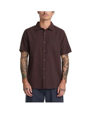 RVCA That'Ll Do Seersucker Short Sleeve Button-Up Shirt - Brown